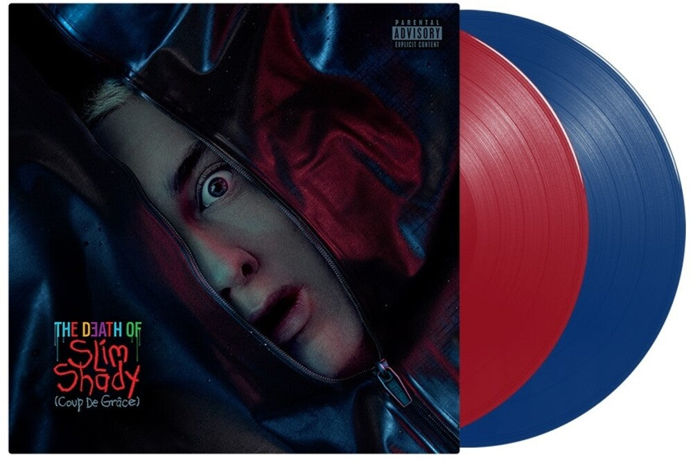 the album cover for Eminem - The Death of Slim Shady (Coup de Grace) [Red &amp; Blue Opaque 2 LP]