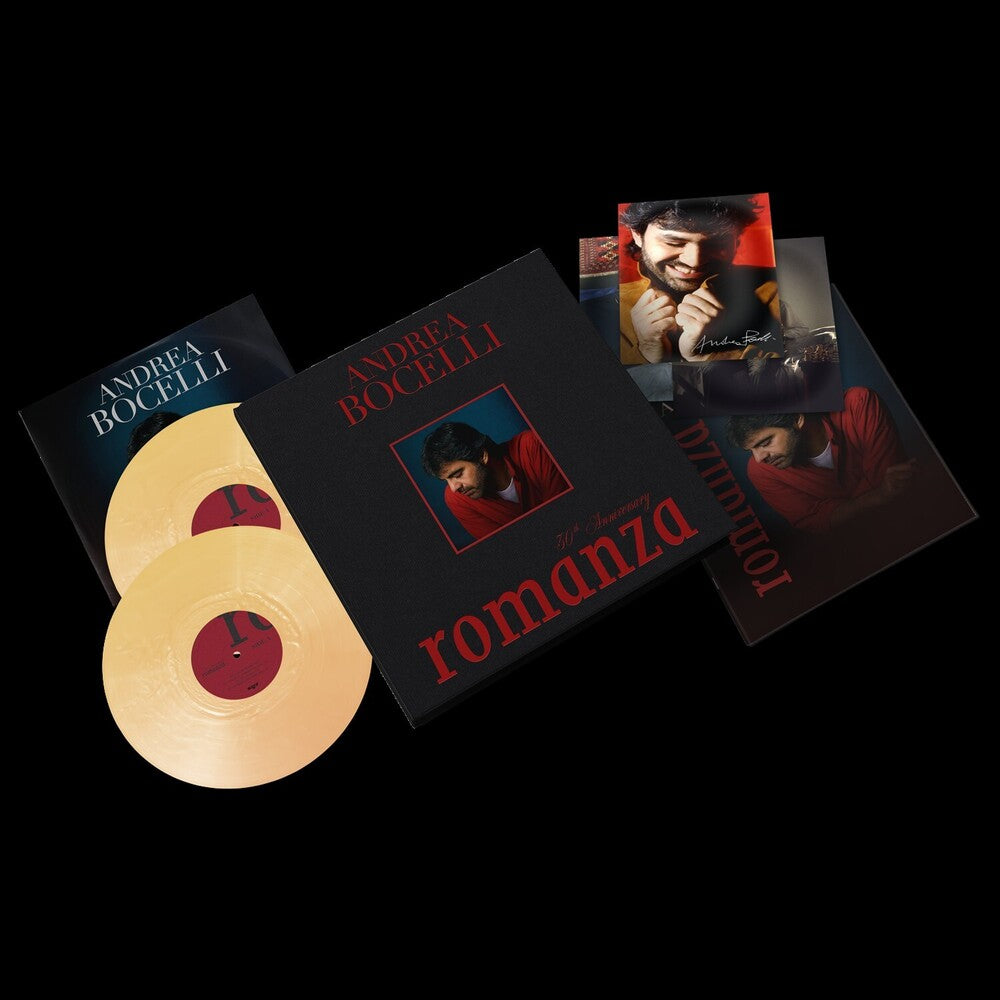 the album cover for Andrea Bocelli - Romanza - 30th Anniversary [Super Deluxe 180g Gold with Booklet + 3 Lithographs]